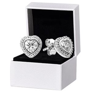 Orecchini a forma di cuore scintillante in argento sterling 925 per gioielli da sposa con diamanti Pandora CZ, regalo per fidanzata, orecchino d'amore con pietra rosa in oro rosa con cofanetto originale