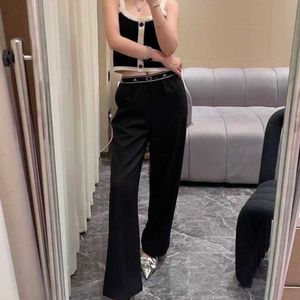 23SS Designer Marka Pantolon Kadın Sonbahar Kış Yeni Stil Orta Alantısal Stil Elastik Bel Düz Bacak Pantolonları Bağlayıcı Olmadan Geniş Bacak Pantolon A1