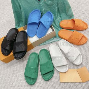 Designer Slippers Women Pool Pillow Comfort Slipper Embossed Slides Mules Sunset Flat Rubber Outsole Slide Sandals with box