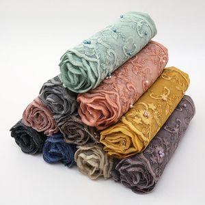 Lenços requintados requintados lenço bordado outono de inverno tie-dye algodão hijab muçulmano liso headwrap feminino feminino lenço de cabeceira floral longa xale