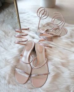 Luxurious Renescaovillas Summer Renes Margot Jewel Sandals Shoes Bridal Wedding Women's High Heels Crystal Strappy Lady Pumps Gladiator Sandalias EU35-42
