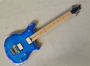 6 Strings Blue Electric Guitar with Floyd Rose Rosewood Fretboard Quilted Maple Veneer