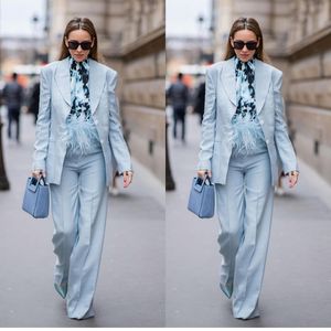 Summer Sky Blue Women Pants Suits skräddarsydda Lady Blazer Prom Formal Wear för bröllop 2 stycken Jacka och byxor