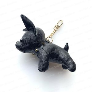 Luxur Designer Keychain Bulldog nyckelkedja Brown Flower Leather Men Kvinnor Handväskor Väskor Bagage Tillbehör Älskare Bil Pendant 7 C227V