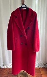 Cappotto di pelliccia di lana di pecora rossa 90% 101801 MMax madame mescola doppio petto donna cappotti lunghi di lana con cintura