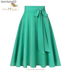 Kjolar sishion kvinnor damer jupe kjolar kvinnor 2022 ss0025 hög midja en linje midi längd vintage casual rosa grön svart kjol med bow w0308