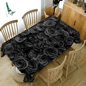 Table Cloth Creative Black Rose Pattern Tablecloth Kitchen Family Gathering Wedding Decorative Tableware Anti -pollution Accessories