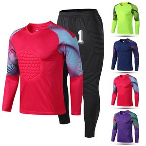 Bicie ubrania męskie dorosły bramkarz piłkarski mundurowy gąbka ochronna Dzieciak Long Sange Training Football Jersey Top Pants 230307