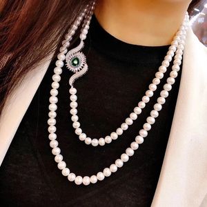 Colares de pendentes Real Pearl Long for Women Freshwater Sweater Party 925 Sterling Silver Jewelry 230307