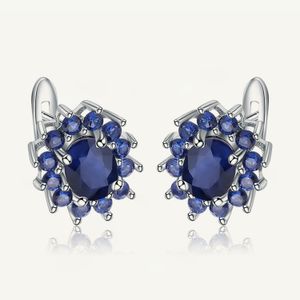 Stud Gems Ballet 189CT Natural Blue Sapphire örhängen Pure 925 Sterling Silver Flowers Vintage For Women Fine Jewelry 230307