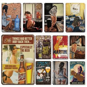 Vintage Beer Poster Metal Painting Sign Wall Decorative Metal Plates Retro Kitchen Bar Tin Sign Decoration Plaque Chic Pin Up Girl 30X20cm W03