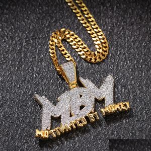 Naszyjniki wiszące literę cyrkon mbm mrożony męski naszyjnik biżuteria 14k złota platowane łańcuchy Diamond Bling Hip Hop z 24 cali dhgarden dh5ek