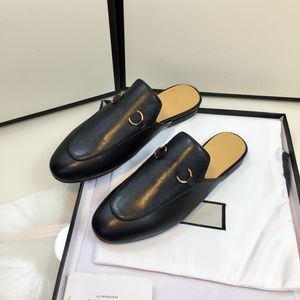 Unisex Real Leatherbite Mules Slippers Классические черные белые обнаженные три цвета женщины дизайнерские слайды 34-46