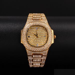 Wristwatches Fl Diamond Iced Out Watch New Fashion Hip Hop Punk Gold Sier Mens Calendar Quartz Gift Drop Delivery Watches Dhgarden Dhgrv