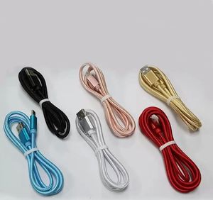 Telefonkablar 1M Typ C 3ft flätad USB -laddare Kabel Micro V8 Cables Datalinje Metall Plug -laddning för Samsung Note 20 S9 Plus