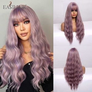 Synthetic Wigs Easihair Long Mix Purple Women's Wigs with Bangs Synthetic Hair for Women Cute Heat Resistant Cosplay 230227
