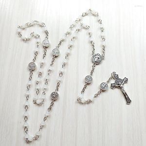 Naszyjniki wisiorek Qigo Katolicka biżuteria mini szklana koralika Naszyjnik różańca długi Krzyż modlitewny