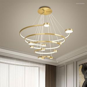 Pendant Lamps Black&Gold Modern Led Light Circle 4 Rings Chandelier Lamp For Dining Room Kitchen Living Indoor Lighting