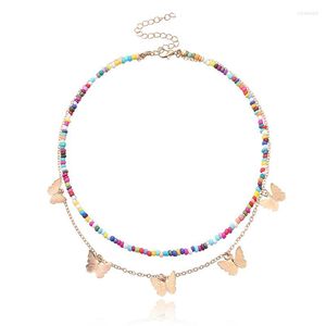 Choker Fashion Women Necklace Butterfly Bead Chain Halsband hängen för smycken med flera lager
