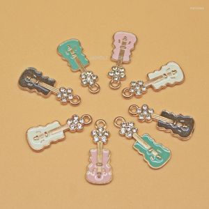 Charms 8pcs Rhinestone Violin Fashion Enamel Pendants DIY Jewelry Making Necklace Bracelet Earrings Handmade Craft Accessories