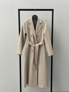 Cor de aveia MMax Bondone Lã de caxemira lapela pescoço feminino casacos de caxemira dupla face ajuste de grandes dimensões
