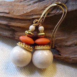 Dangle Earrings Personalized Korean Fashion Natural Marble Round Bead Luxury 14k Gold Plated Orange Red Turquoise Retro Gothic