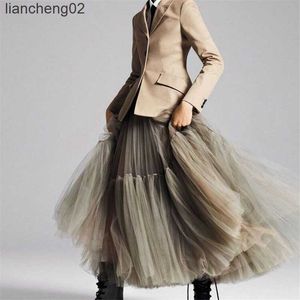Skirts 90 cm Runway Luxury Soft Tulle Skirt Hand-made Maxi Long Pleated Skirts Womens Vintage Petticoat Voile Jupes Falda W0308