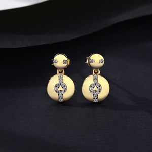 French Court Style Charming Women Luxury Dangle örhängen pläterad med 18K Gold Shiny Zircon S925 Silverörhängen High-End smyckespresent