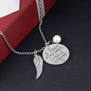 Fashion Woman Necklace A piece of my heart in heaven Letters Designer South American Wing Imitation Pearl Pendant Silver Chain Mens Necklaces Jewelry Friend Gift