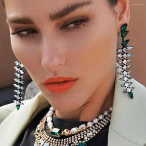 Dangle Earrings 2023 Fashion Shiny Green Crystal Pendant Women's Drop Shaped Rhinestone Bridal Wedding Party Jewelry