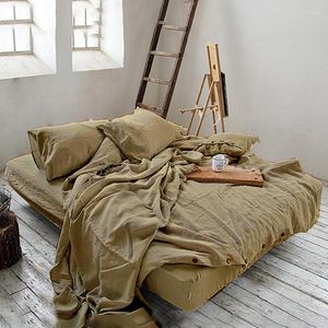 Bedding Sets 4PCS Washed Linen Duvet Cover Set Natural France Flax Quilt Sheet PillowcaseBreatherable Ultra Soft Farmhouse