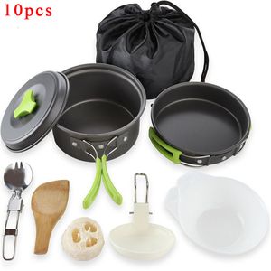 Camp Kitchen Portable Camping tableware cooking set Outdoor cookware pan pot bowl spoon fork Utensils for hiking picnic travel wild campismo 230307