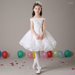 Vestidos de menina adorável flor com apliques, vestido de festas na altura do joelho, vestido de comunhão curta meninas crianças/crianças