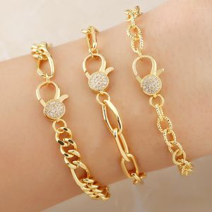 Charm Armband Flola Gold Plated Curb Link Chain Armband för kvinnor Carabiner Chunky CZ Cubic Zirconia Jewelry Gifts BRTC59