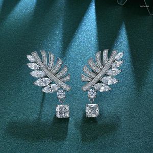 Dangle Earrings Luxury 925 Sterling Silver Drop For Women Sparkling Diamond Female Fine Jewelry Emerald Stone Gifts