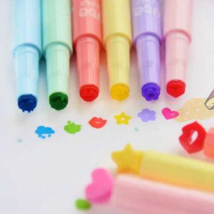 Highlighters 6PcsLot Cute Highlighters Stamp Marker Pen children Stationery Supplies Gifts J230302