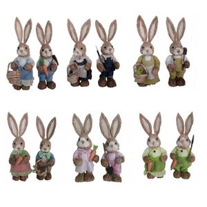 Decorative Objects Figurines 2Pcs set 6 Styles Cute Straw Rabbit Bunny Easter Decorations Holiday Home Garden Wedding Ornament P o Props Crafts 230307