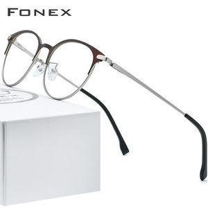 Sunglasses Frames FONEX Alloy Glasses Men Ultralight Women Vintage Round Eyeglasses Frame Retro Prescription Optical Screwless Eyewear 988 230307