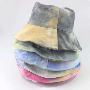 Geniş Memlu Şapkalar WZCX TIEDYE Düz Üst Moda Yeni Unisex Yaz Balıkçı Koreli Versiyon Graffiti Çok Modin Hip Hop Havzası Cap Beach Hat R230308