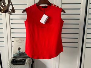Kadın Gömlek Tasarımcı Tank Top Moda Üstleri Giysiler Kadın Tasarımcı Tişörtlü Yelek Tişörtü Omuz Düğmesi Pamuk Siyah Yaz Kıyafetleri Kolsuz Girişim 20ss