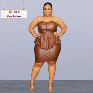 Spårdräkter xl-5xl plus size kjol två styck uppsättningar kvinnor kläder sexig klubb pu tube topp höft wrap ärmlös bodycon lady outfit drop drop drop