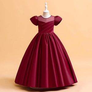 Girl Dresses 4-14 Years Elegant Red S Sleeves Long Ceremonial Teen First Communion Clothing Kids Bridesmild Summer Vestidos