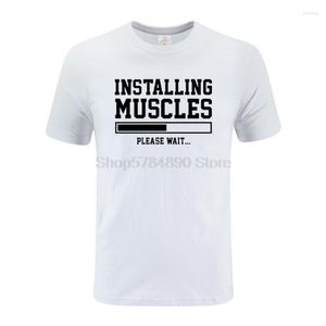 Herr t-skjortor sommar avslappnad bomullsskjorta för män installation muskler tränar roligt slogan tryck t-shirt kort ärm plus size t-shirt