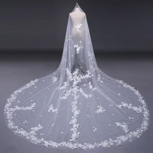 Brudslöjor 2023 3M Vit/elfenben Vackra katedrallängd Lace Edge Veil Mantilla Wedding Accessories Veu de Noiva EE126