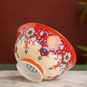 Ciotole in ceramica dipinta in porcellana singola per uso domestico Retro cinese personalizzato Shouwan Noodle Bowl Jingdezhen Bone China stoviglie
