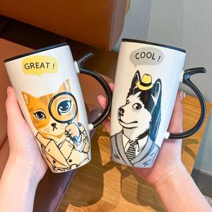 580ml niedliche Hunde Katzen lustige Kaffeetasse Keramik Tasse Frauen Männer für heiße Kakao Schokolade Arbeit Weihnachten Halloween Freund Freundin einzigartige Geschenk