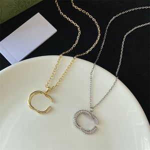 Zwei Stile Damen Halsketten Doppelbuchstaben Geometrie Anhänger Halsketten Volldiamant Silber Halskette