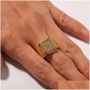 With Side Stones Mens Diamond Iced Out Rings High Quality Fashion Gold Sier Ring Hip Hop Jewelry Drop Delivery Dhn1C