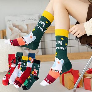 Women Socks Christmas Santa Claus Snowman Snowflake Printed Medium Tube Men Year Cotton Funny Happy