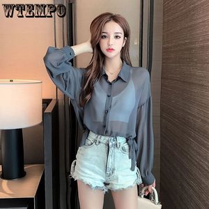 Women's Blouses Shirts Short Sunscreen Shirt Blouse Rope Waist Strap Loose Summer Thin Top Women's Clothing Female Sun Protection Cardigan Wholesale 230308